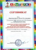 Сертификат участника в семинаре "Комплекс игрового оборудования для организации предметно-пространственной среды дошкольной образовательной организации"
